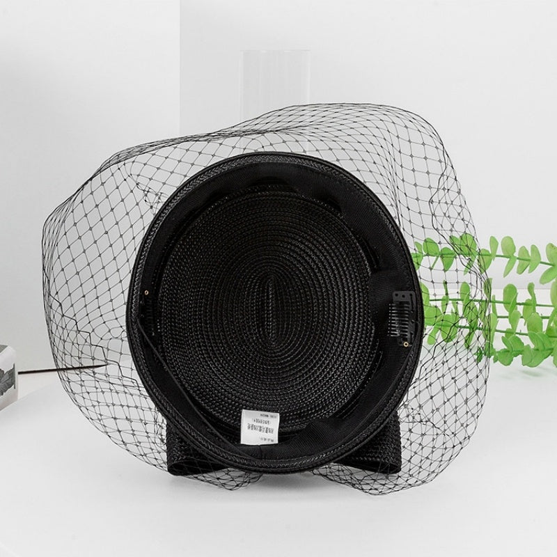 Straw Beret with Bow and Veil