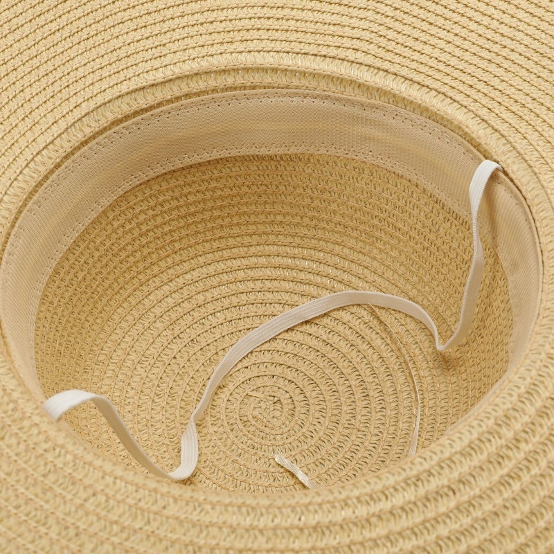 Foldable Straw Hat with Bead Decoration