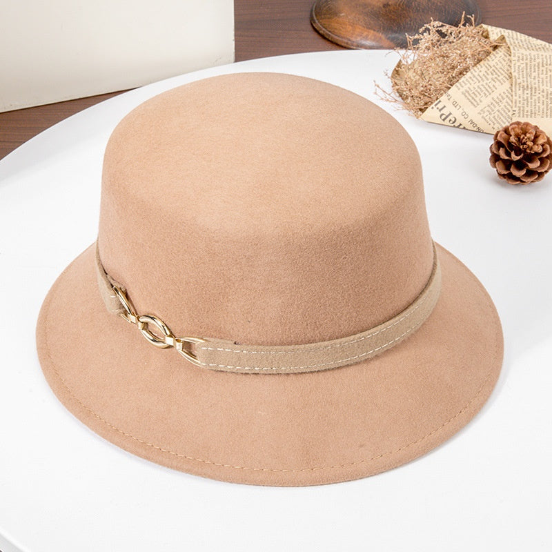 Felt Top Hat with Metal Buckle Decoration