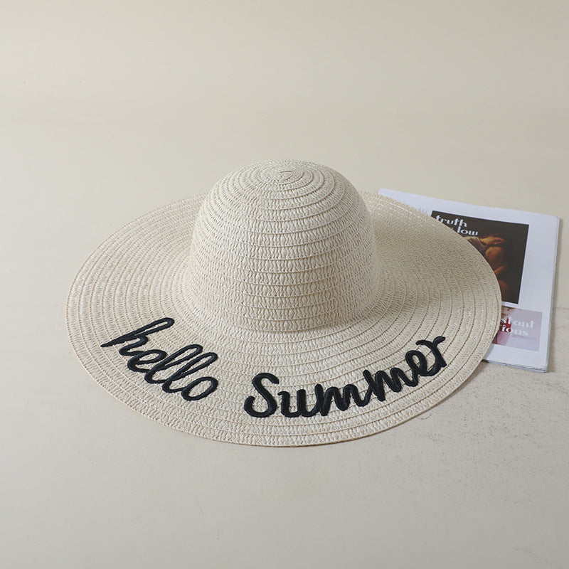 Straw Hat with Letter Embroidery