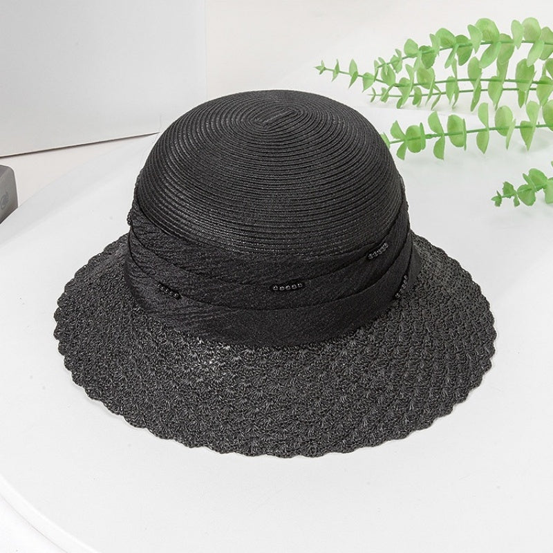 Black Sun Hat Straw Hat with Beads