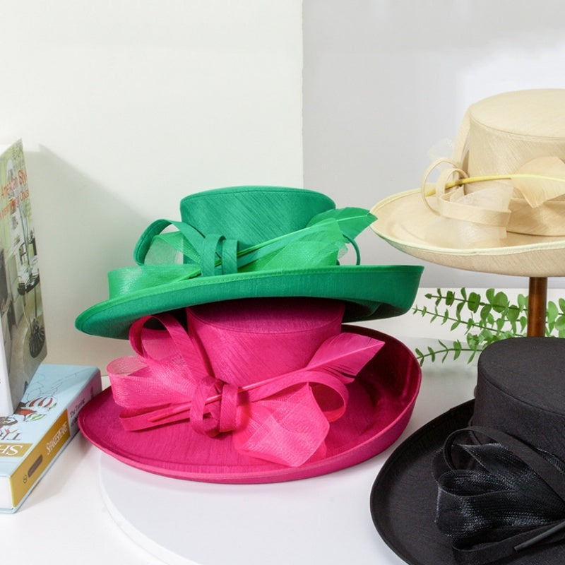 Top Hat Straw Hat with Feathers and Bows
