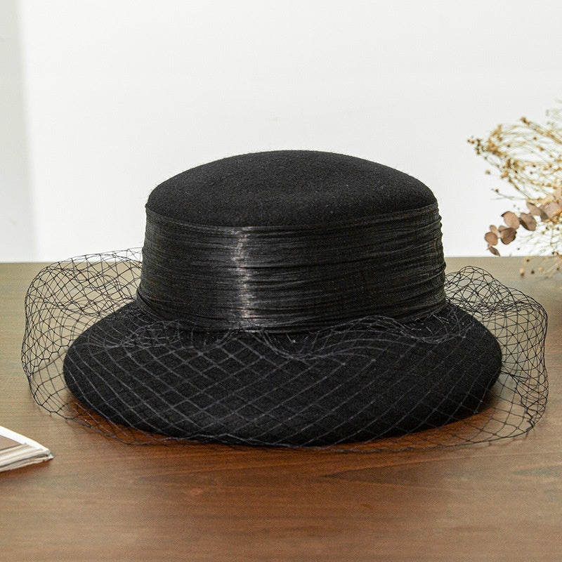 Felt Top Hat with Linen Yarn Webbing and Veil