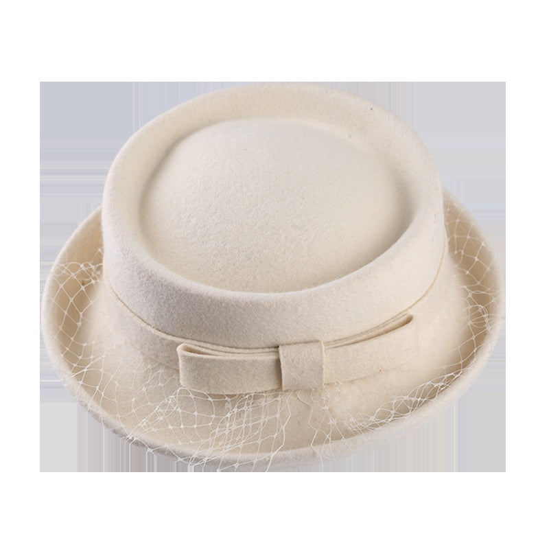 Felt Rolled Edge Top Hat with Veil and Bow