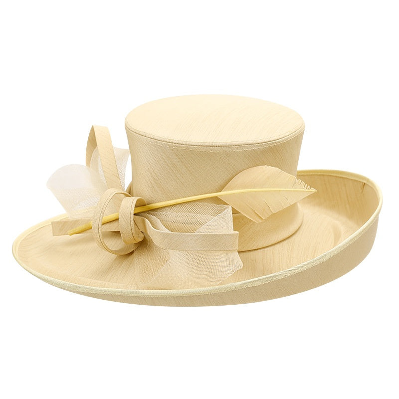 Top Hat Straw Hat with Feathers and Bows
