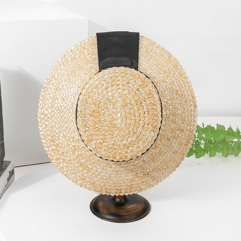 Straw Sun Hat with Black Long Webbing