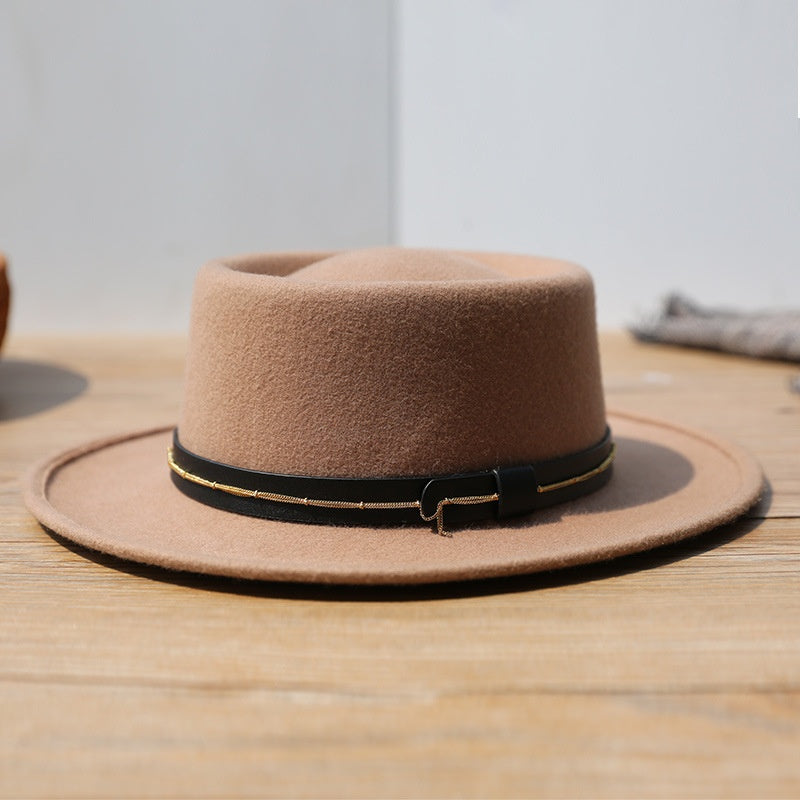 Felt Bowler Hats with Leather Strap and Golden Chain