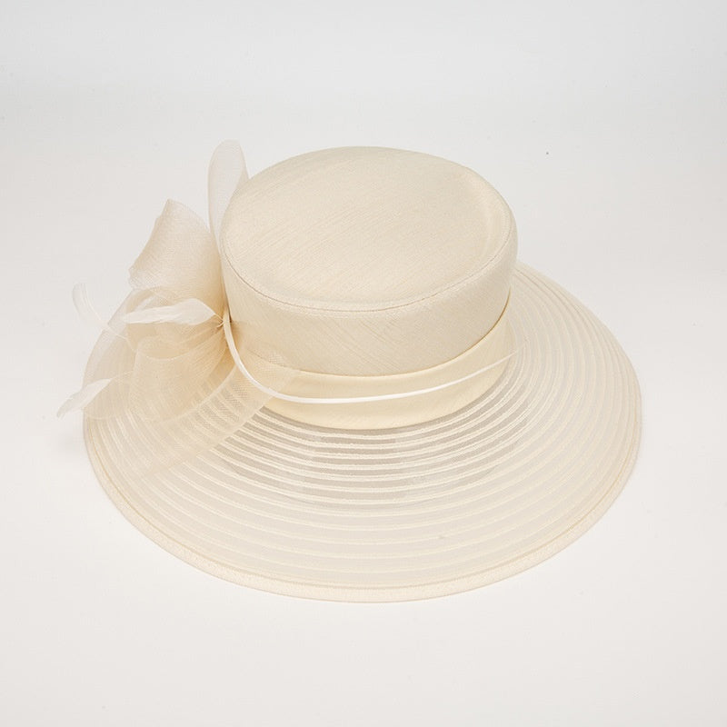 Sun Top Hat Straw Hat with Mesh Yarn Decoration