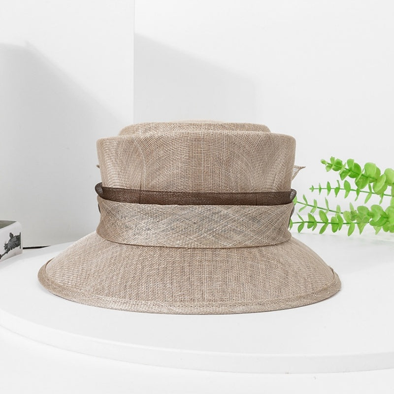 Linen Yarn Top Hat with Floral Decoration and Beads