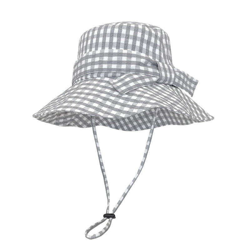 Check Pattern Sun Hat with Bow
