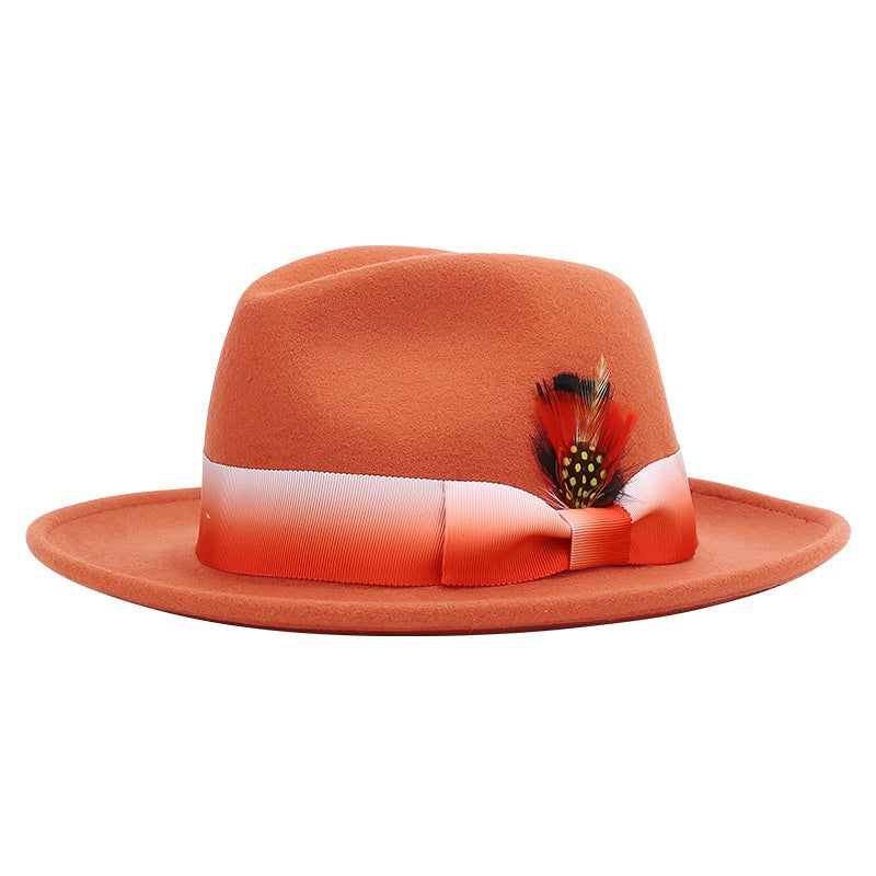 Rolled Edge Felt Top Hat with Feathers and Bow Webbing