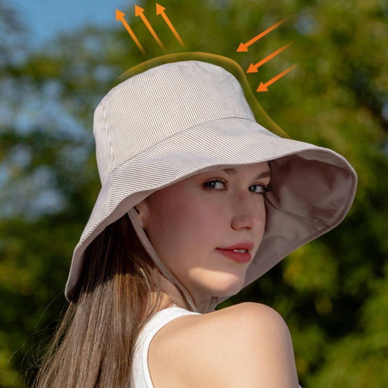 Double-Sided Striped Sun Hat Bucket Hat