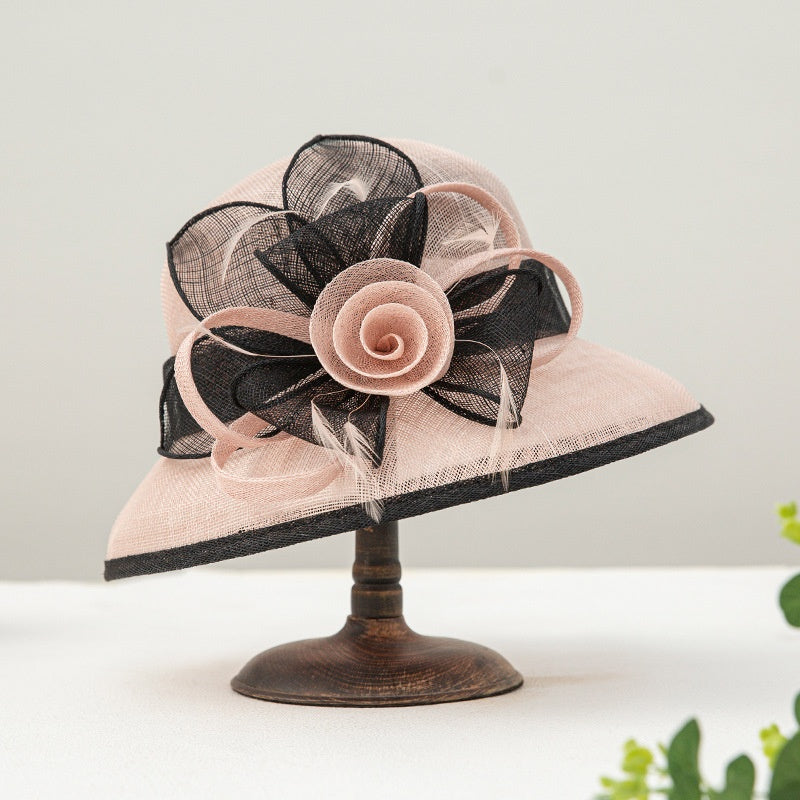 Multicolored Top Hat Rolled Edge with Handmade Linen Yarn Flowers