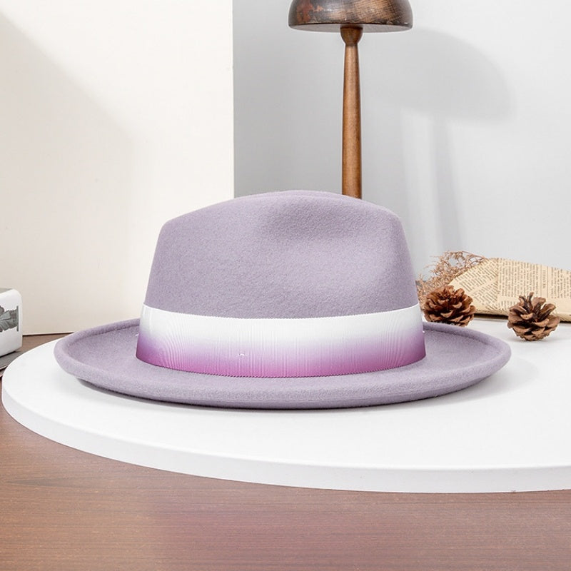 Rolled Edge Felt Top Hat with Feathers and Bow Webbing