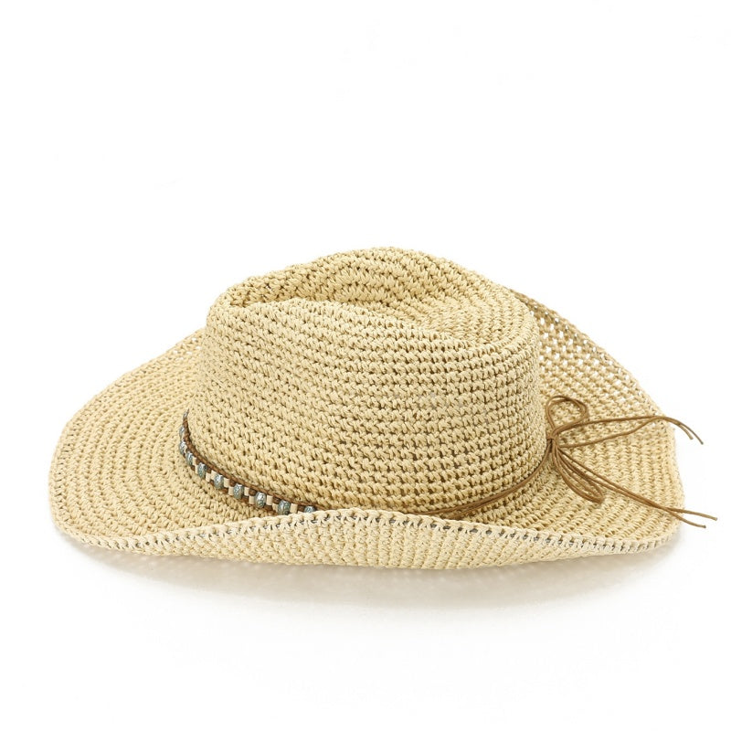 Straw Cowboy Hat with Beaded Decoration