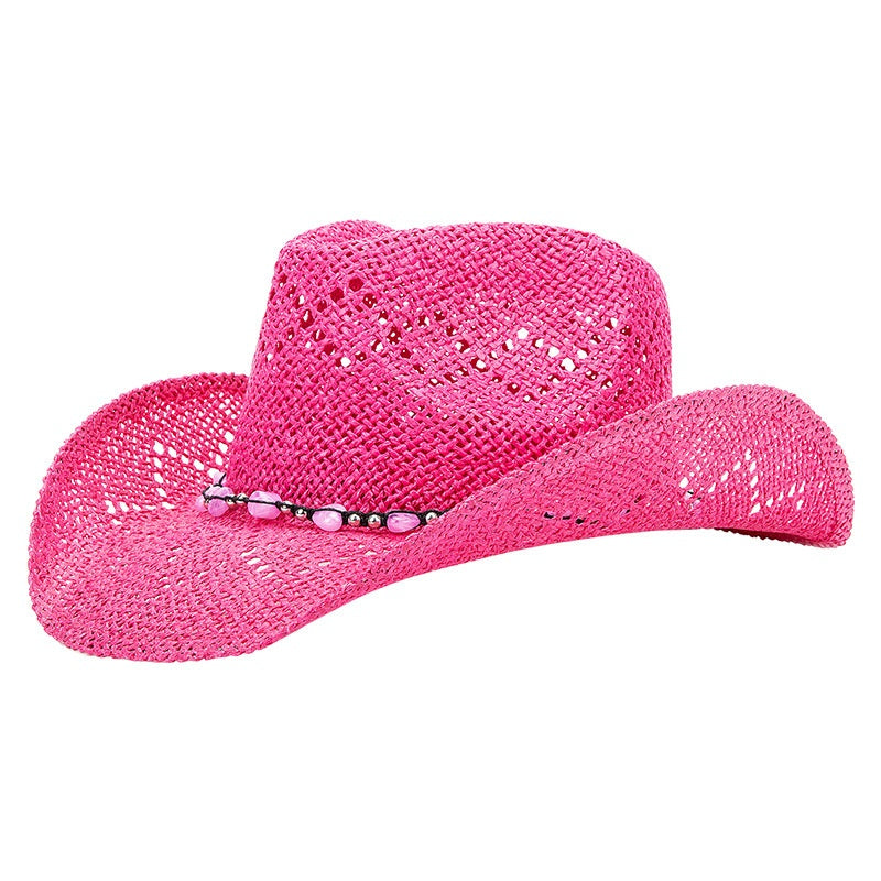 Straw Cowboy Hat Sun Hat with String of Beads