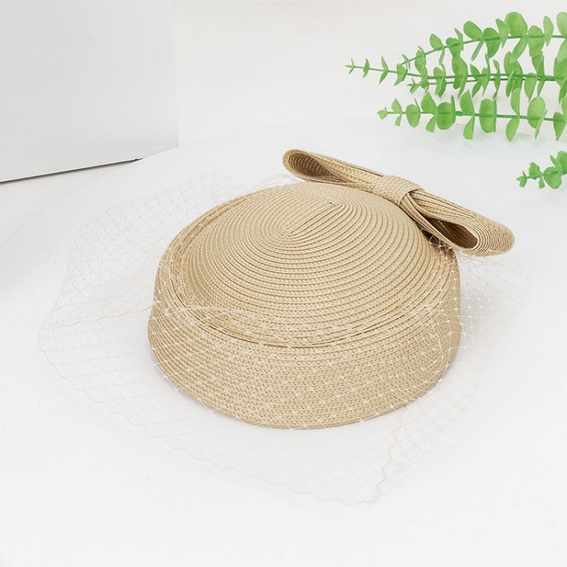 Straw Beret with Bow and Veil