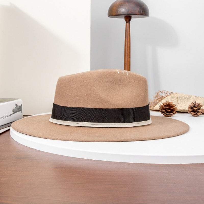 Felt Wide Brim Cowboy Hat with Bow Webbing and Feather