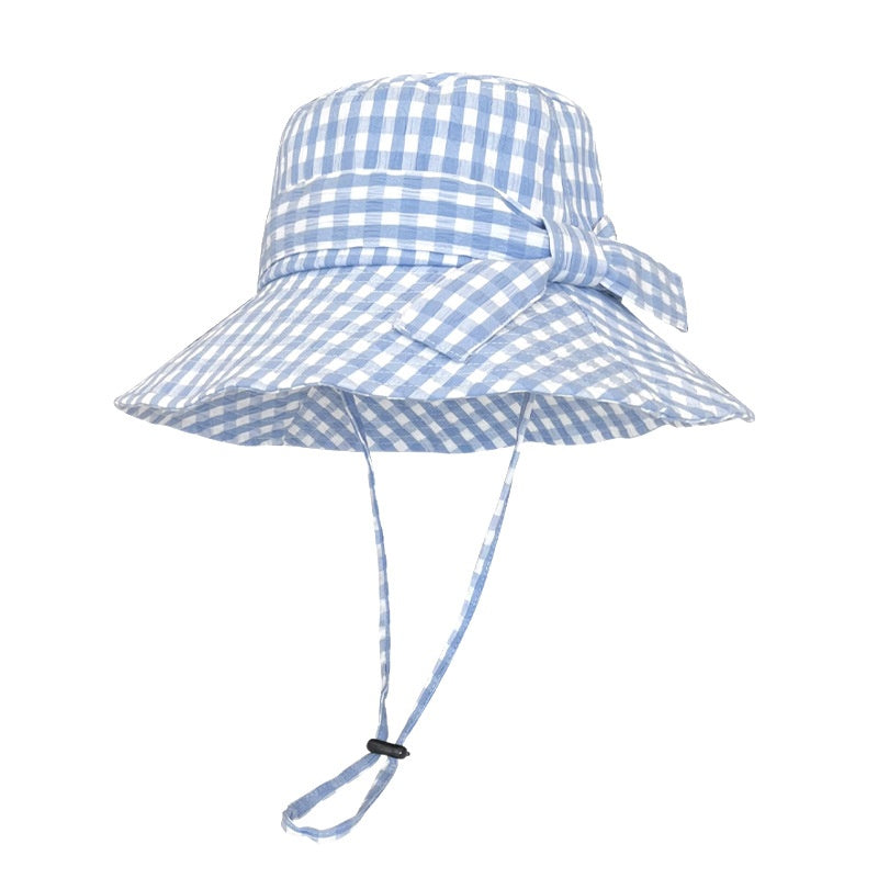 Check Pattern Sun Hat with Bow