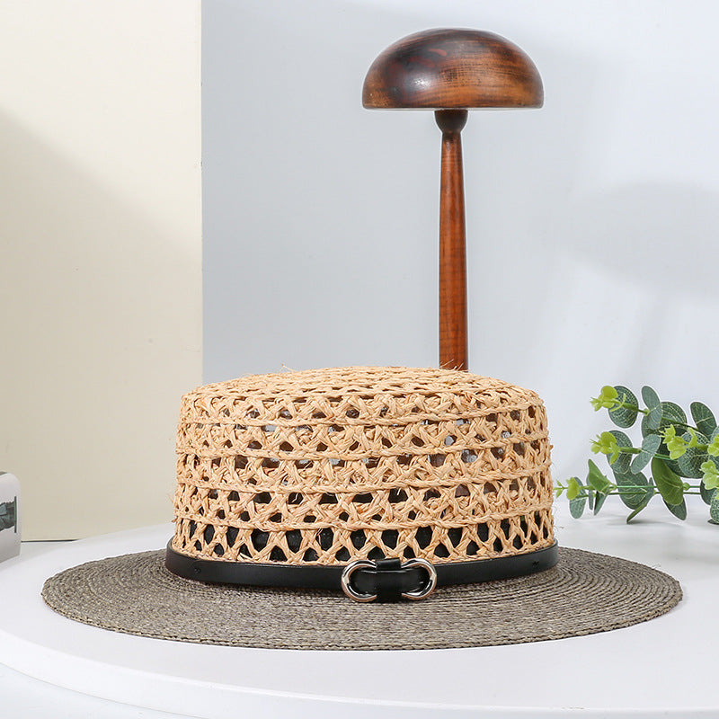 Bowler Hat Straw Hat with Black Leather Band