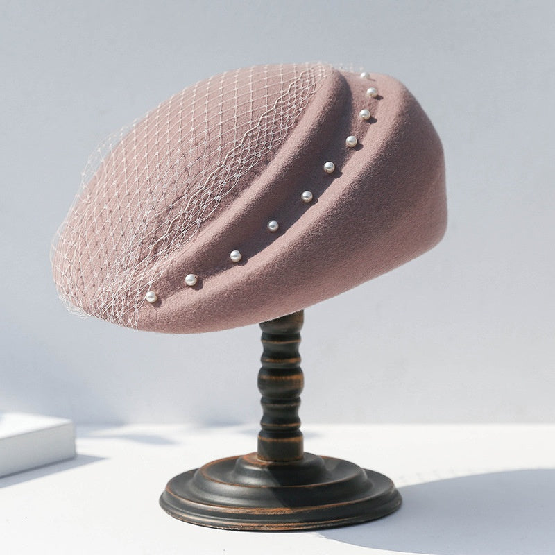 Felt Beret with Pearl and Lace