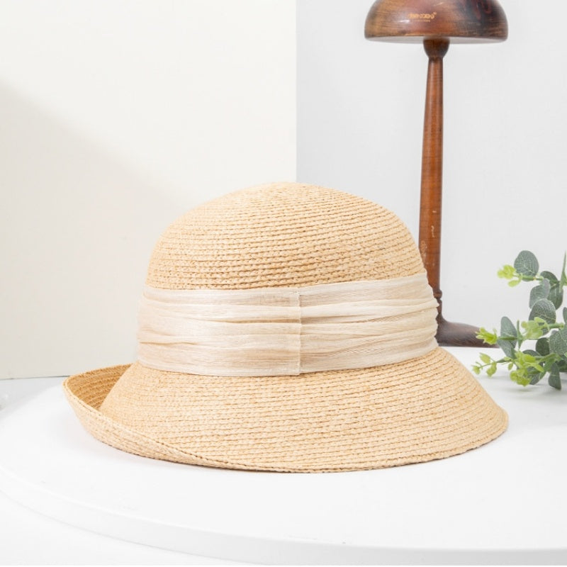 Straw Hat Sun Hat with Linen Webbing