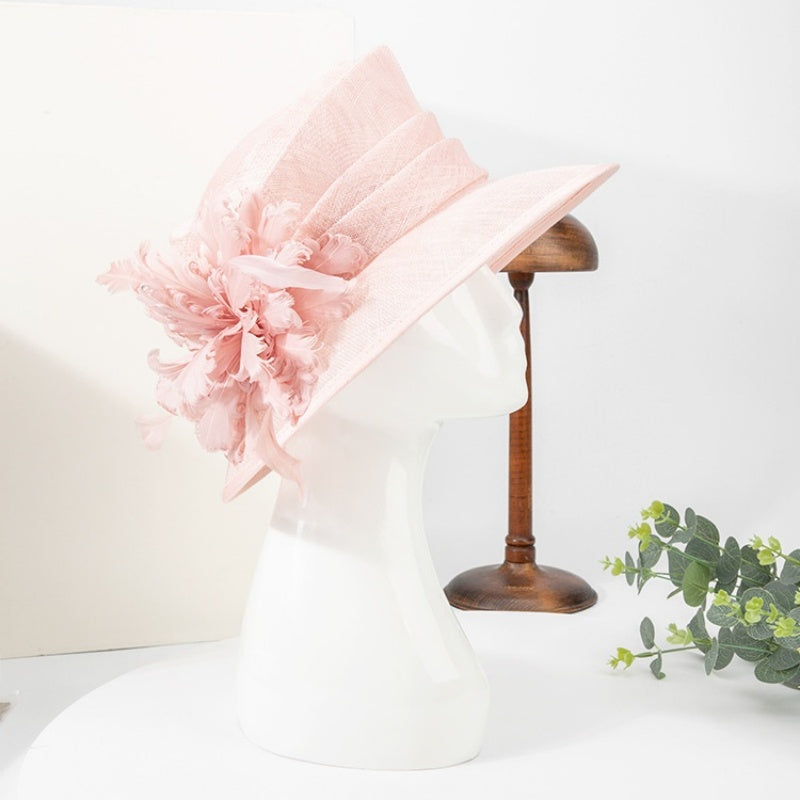 Linen Yarn Top Hat with Floral Decoration