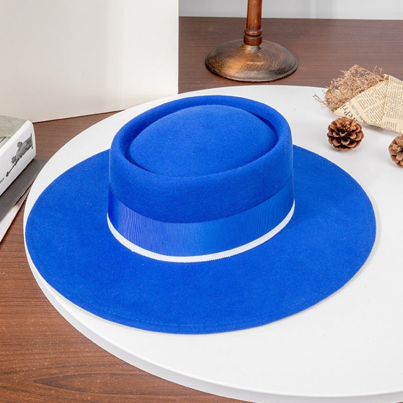 Felt Wide Brim Top Hats with Bow Webbing