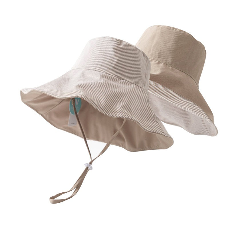 Double-Sided Striped Sun Hat Bucket Hat