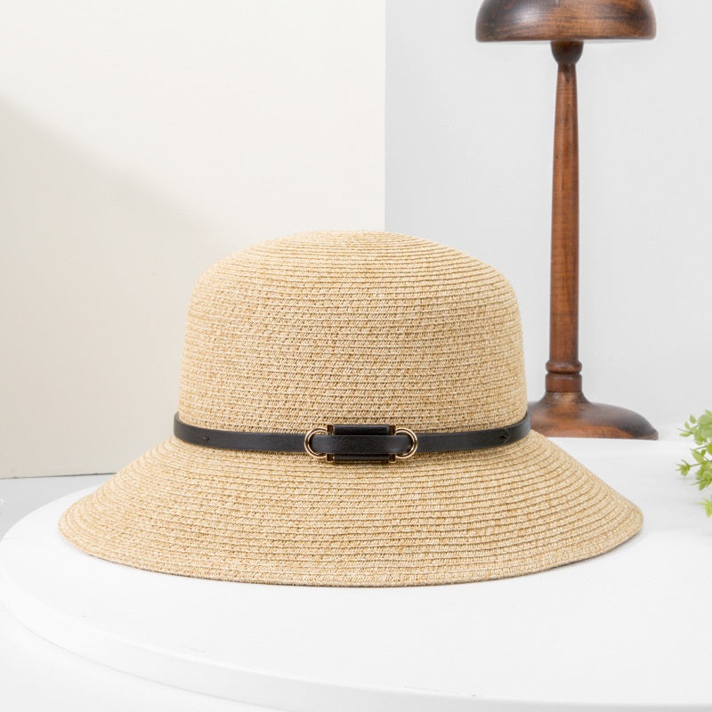 Sun Hat Straw Hat with Black Leather Band