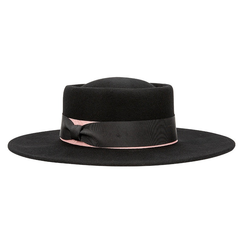 Felt Wide Brim Top Hats with Bow Webbing
