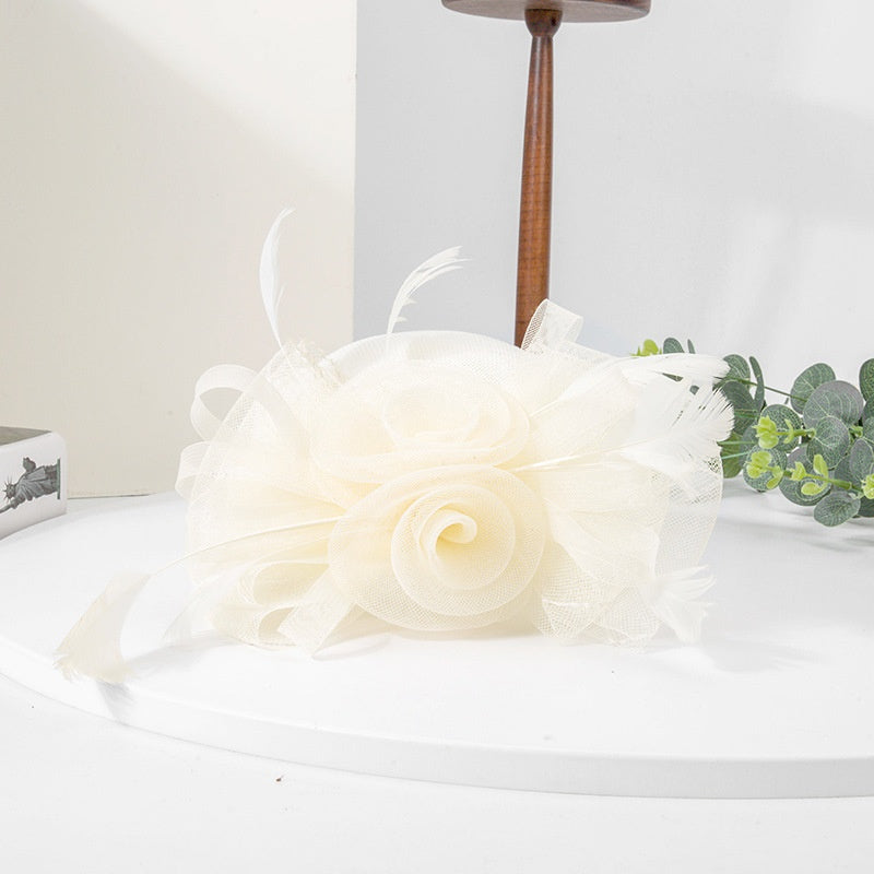 Top Hat Hair Accessory with Flower and Feather Decorations