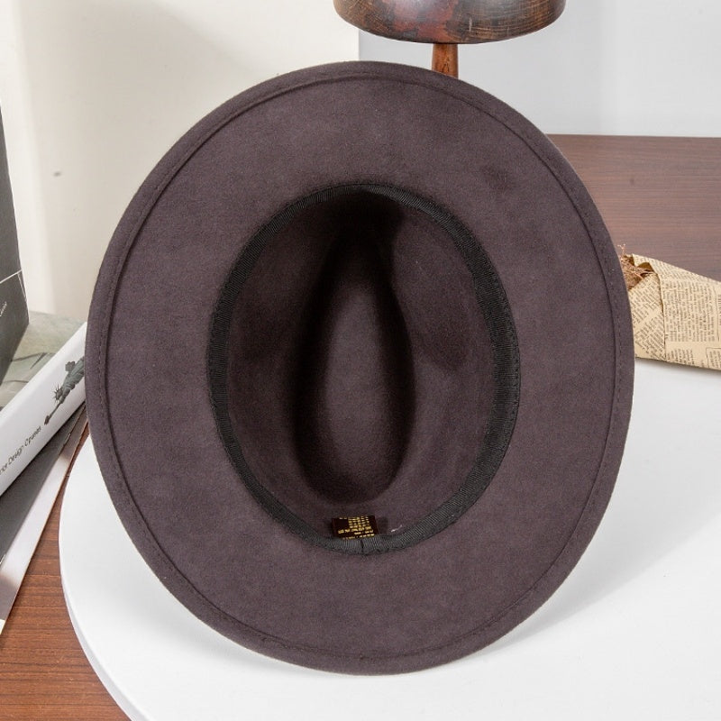 Felt Cowboy Hat with Interwoven Thread Spliced Copper Buckle Leather Strap