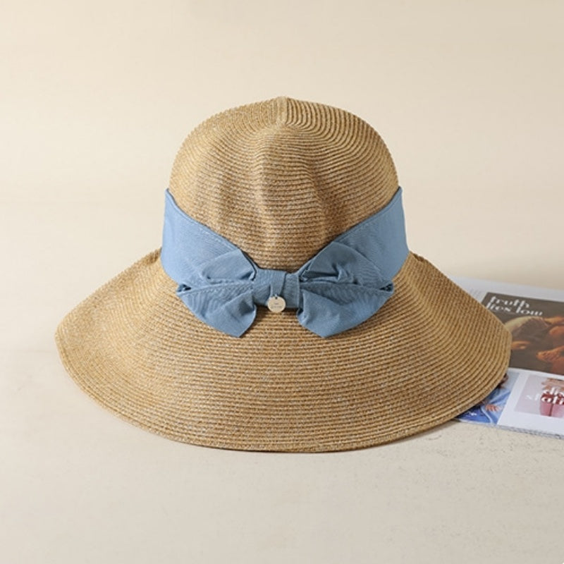 Straw Hat with Bow Decorative Band
