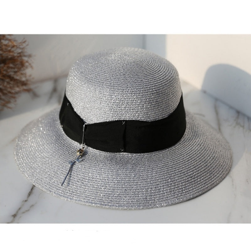 Straw Top Hat with Rose Pendant
