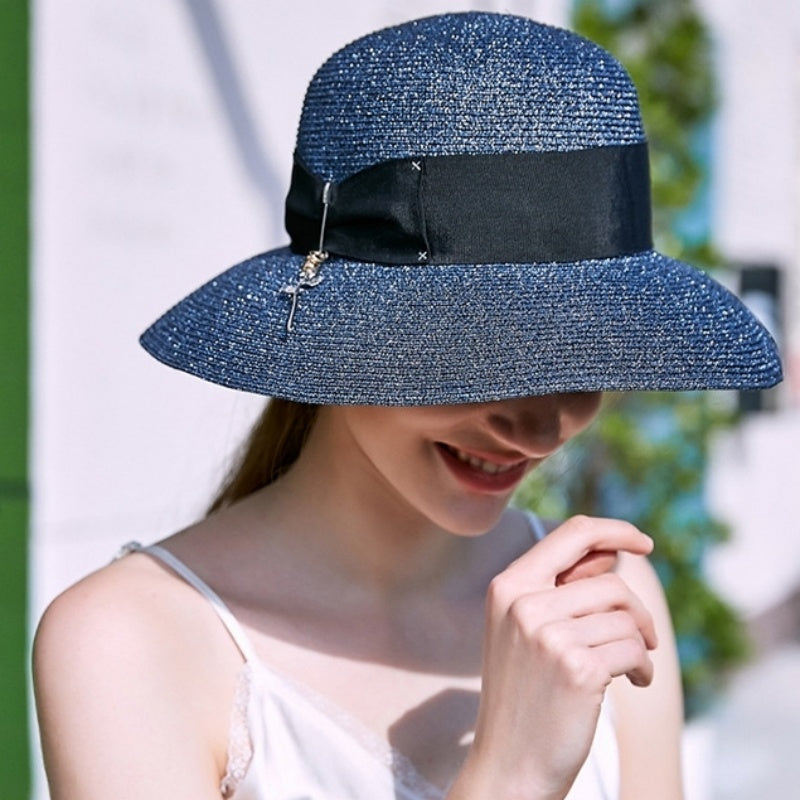 Straw Top Hat with Rose Pendant