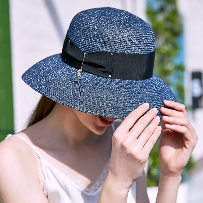 Straw Top Hat with Rose Pendant