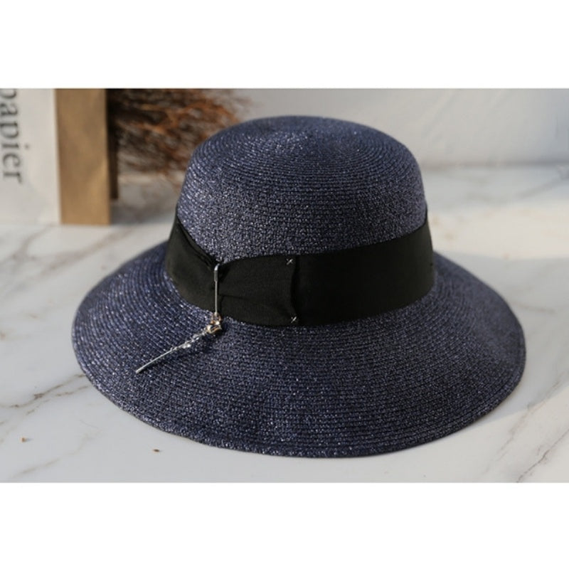 Straw Top Hat with Rose Pendant