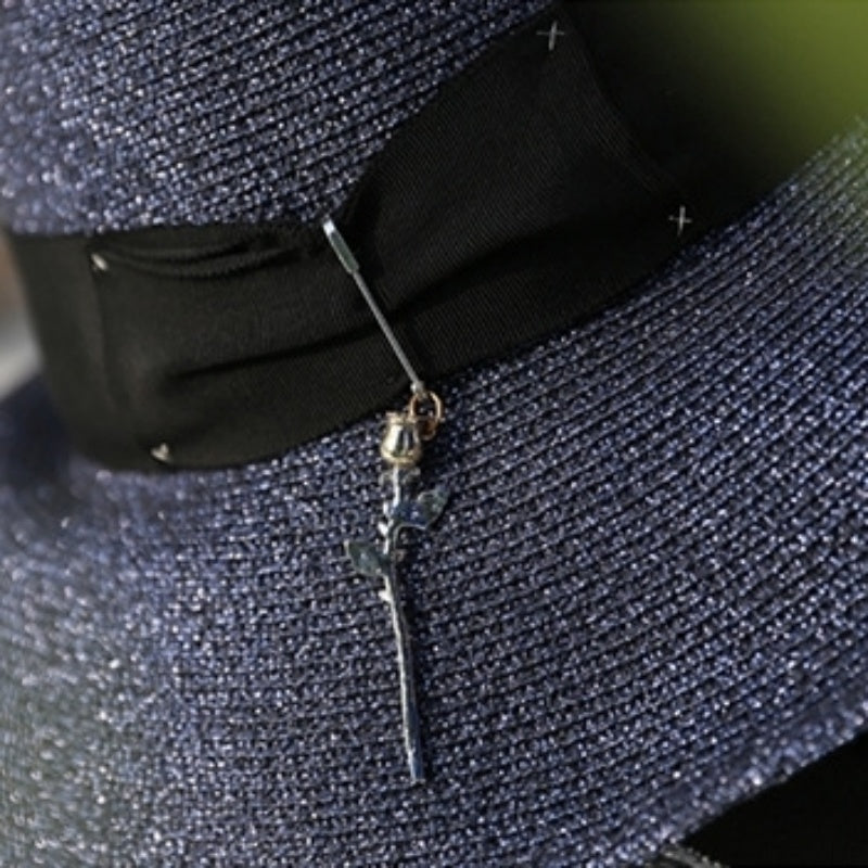 Straw Top Hat with Rose Pendant