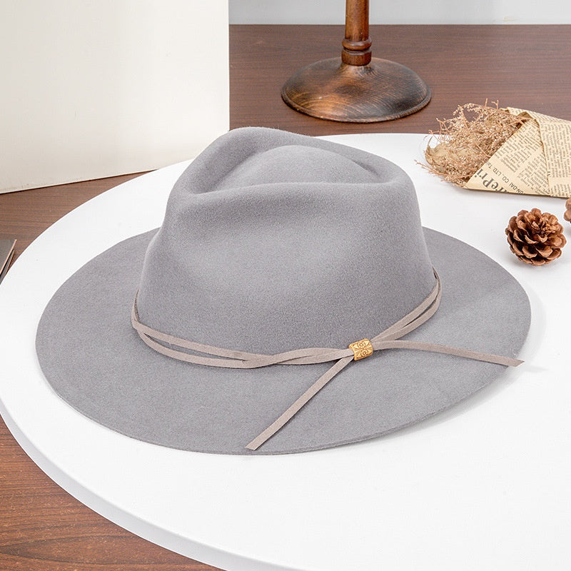 Felt Top Hat with Wooden Beads Bow Webbing