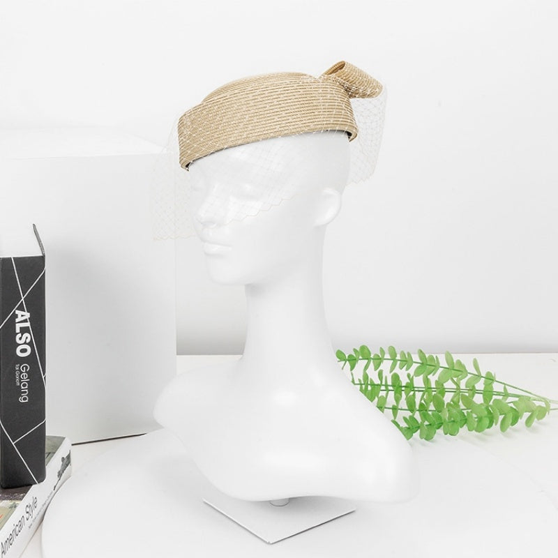 Straw Beret with Bow and Veil