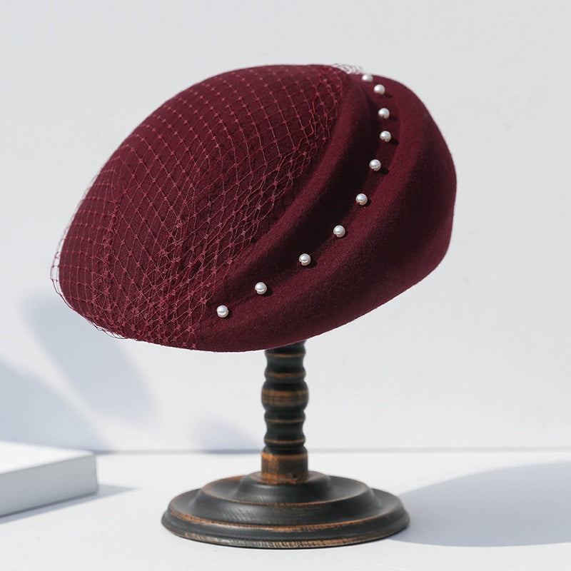 Felt Beret with Pearl and Lace