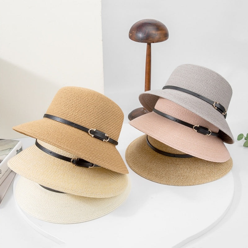 Sun Hat Straw Hat with Black Leather Band