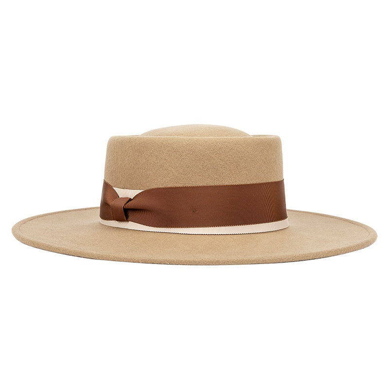 Felt Wide Brim Top Hats with Bow Webbing