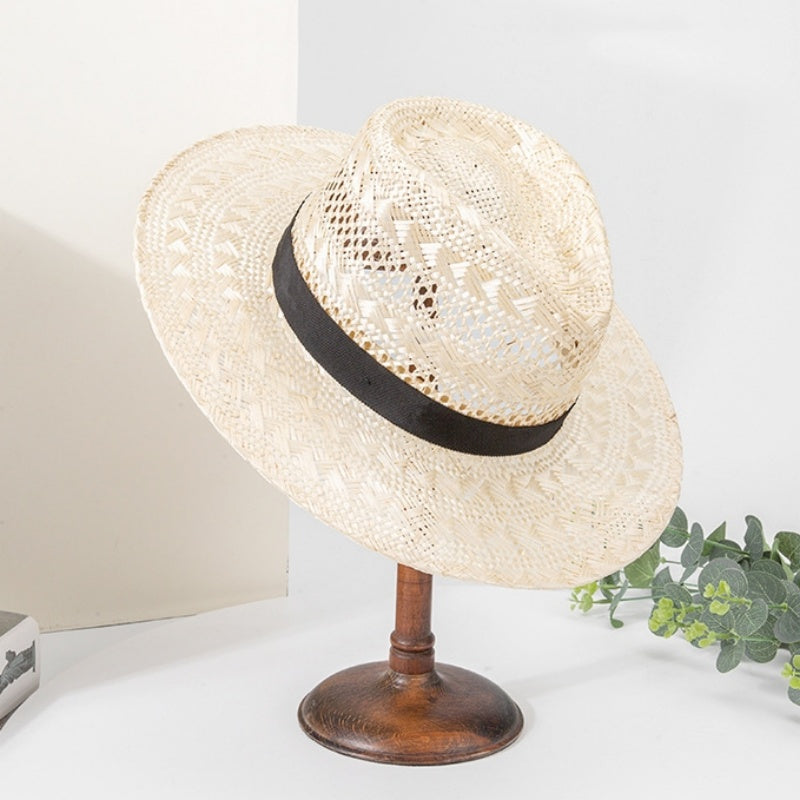 Sisal Top Hat with Black Decorative Ribbon