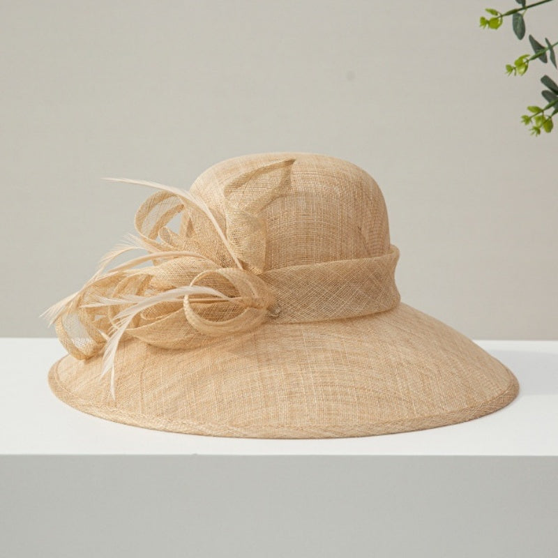 Cambric Top Hat Sun Hat with Handmade Feathers