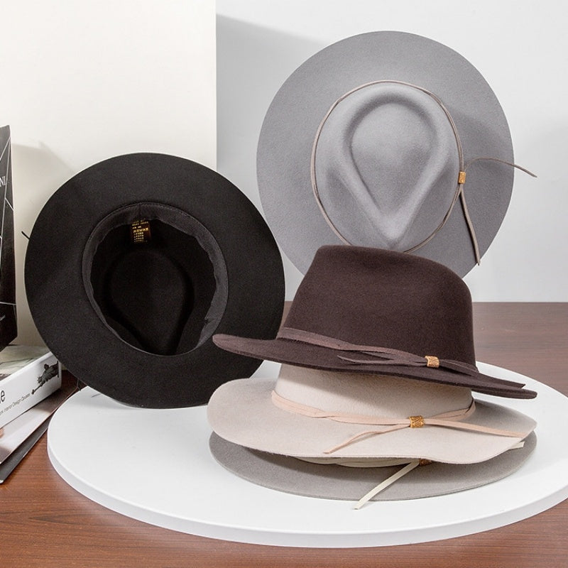 Felt Top Hat with Wooden Beads Bow Webbing