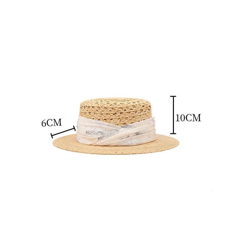 Spliced Color Bowler Hat Sun Hat with Printed Webbing