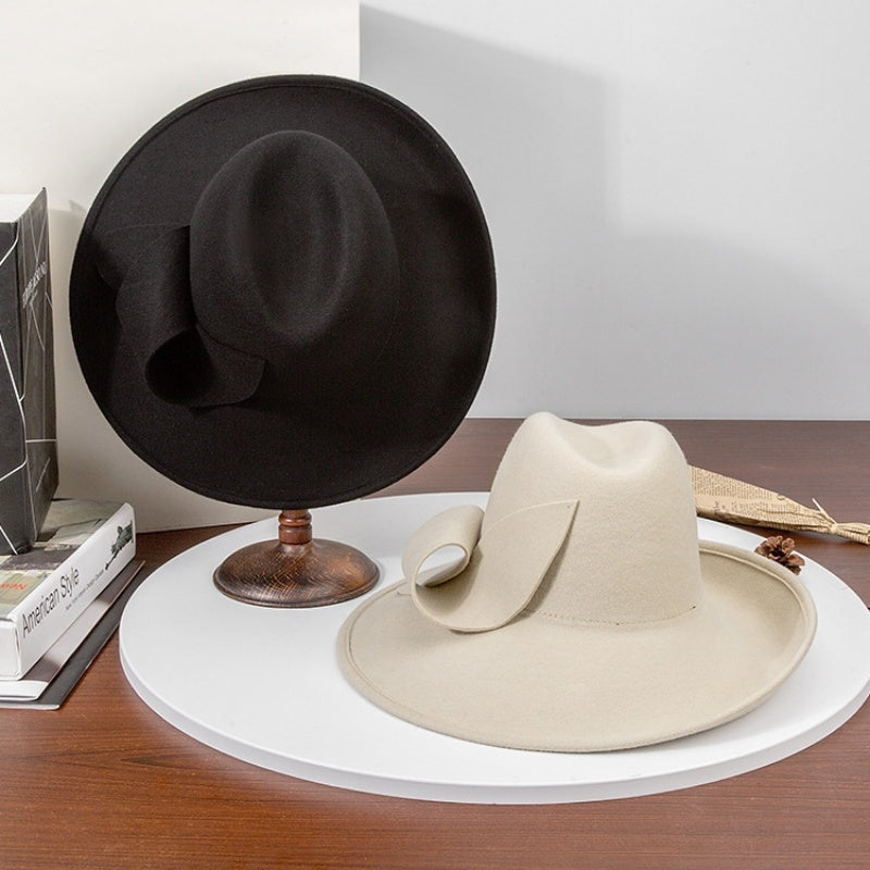 Felt Rolled Edge Wide Brim Top Hat with Felt Flower