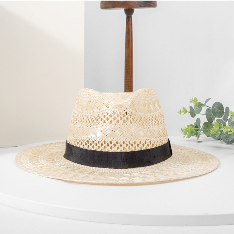 Sisal Top Hat with Black Decorative Ribbon